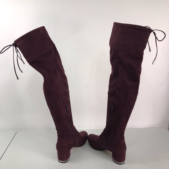 Michael Kors Wine Suede Over-the-Knee Heeled Boots - Picture 5 of 8